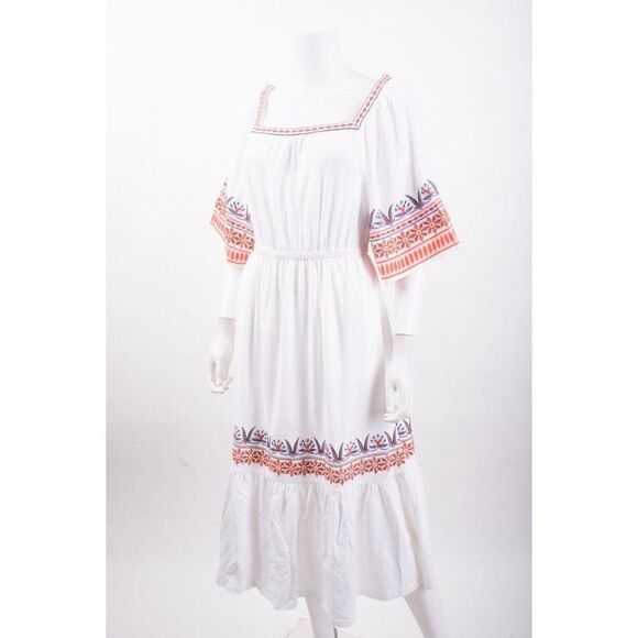 Boden Womens Jersey Embroidered Midi Dress UK 8 US 4 White Boho D0263 NWT - Picture 5 of 7